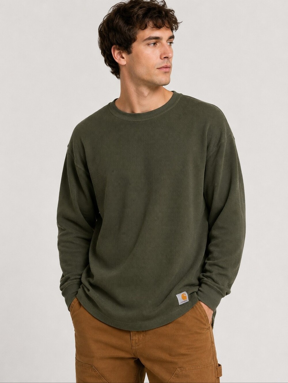Carhartt Men’s Olive Waffle Knit Crewneck Thermal Shirt XL